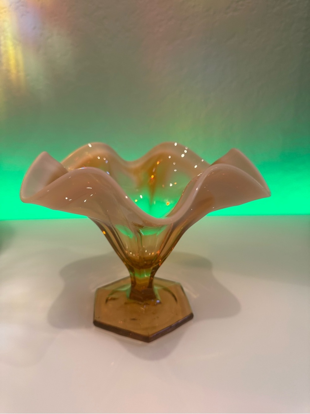 Vintage Fenton Cameo Amber
Opalescent flared ruffled footed Vase - Picture 3 of 10